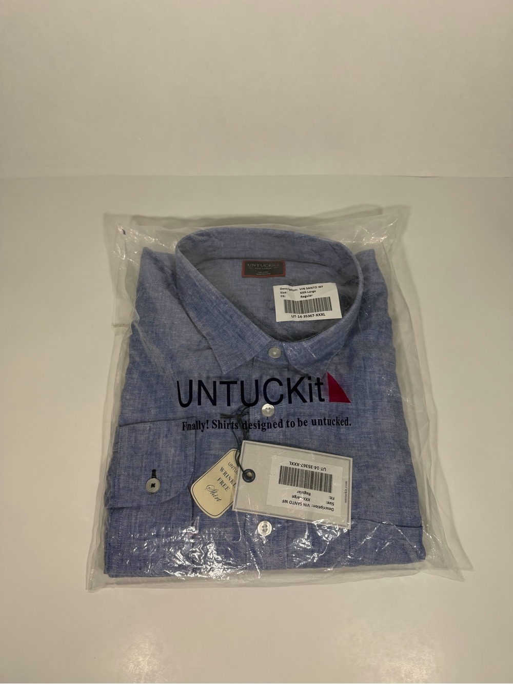 UNTUCKit Vin Santo Mens Shirt XXXL Blue Linen Long Sleeve NEW NWT Wrinkle Free